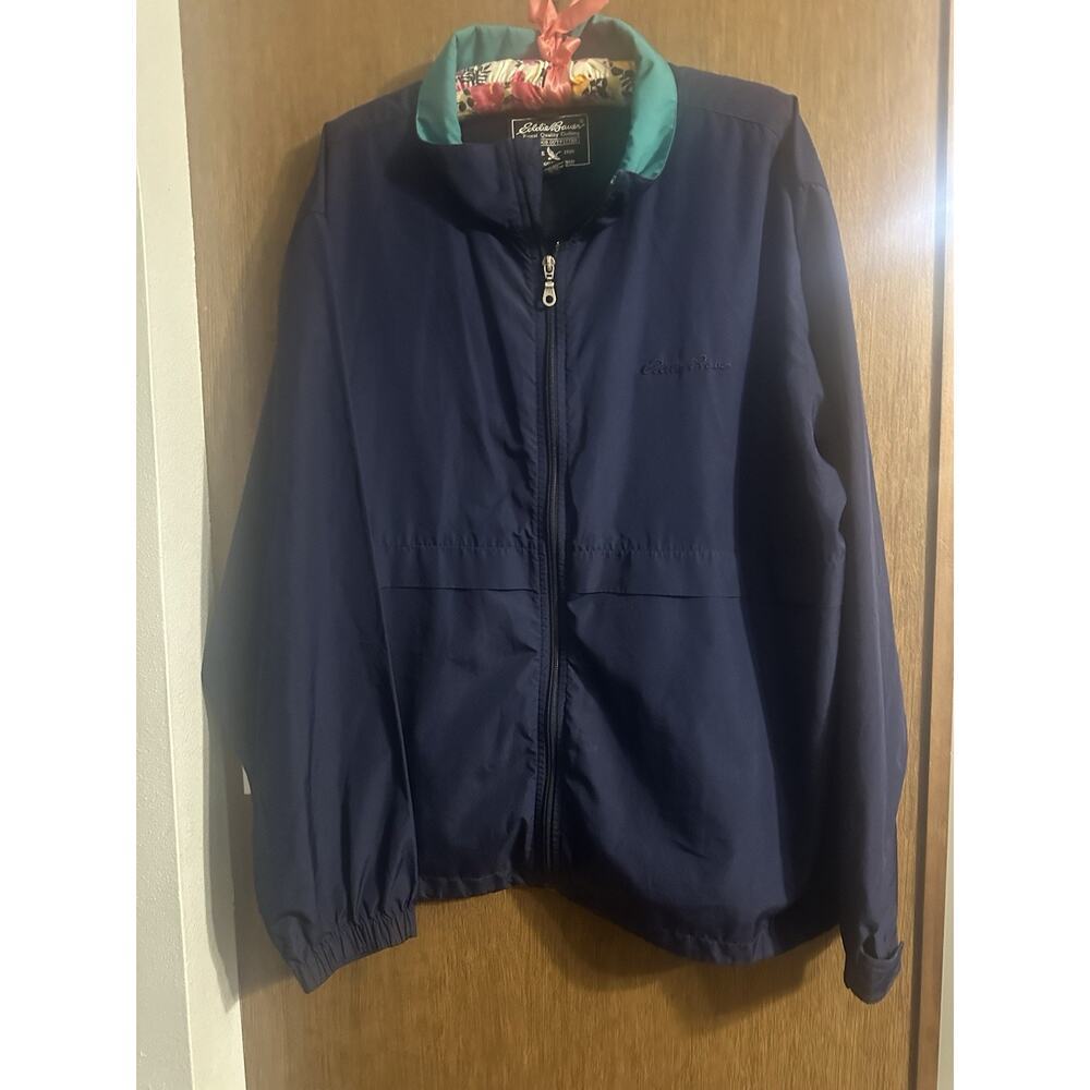 Eddie Bauer Jacket Mens Large Blue Mesh Lined Outdoor Windbreaker Hike spring